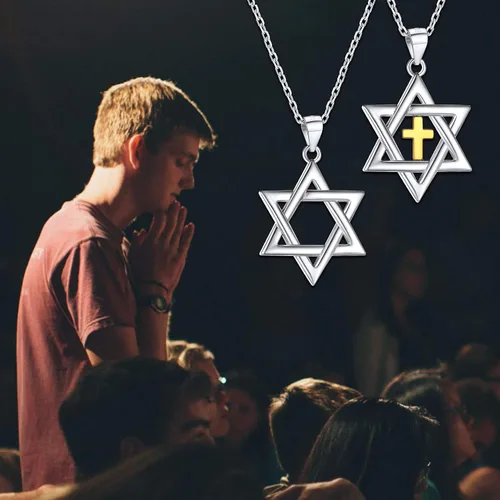 Miniatura 40 de U7 - Collar con Estrella de David para hombres y mujeres, dije hexagonal de acero inoxidable con cruz/piedra de rubí/collares clásicos judíos