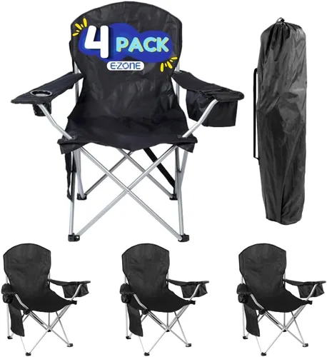 Miniatura 13 de EZONE Paquete de 2 sillas de campamento con enfriador de hielo integrado, silla portátil, bolsillo de almacenamiento, portavasos y bolsa