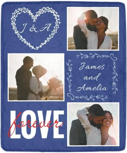 Miniatura 2 de HUGLAZY Manta de franela personalizada con fotos y nombre para regalo del día de San Valentín para novio, novia, esposo y esposa