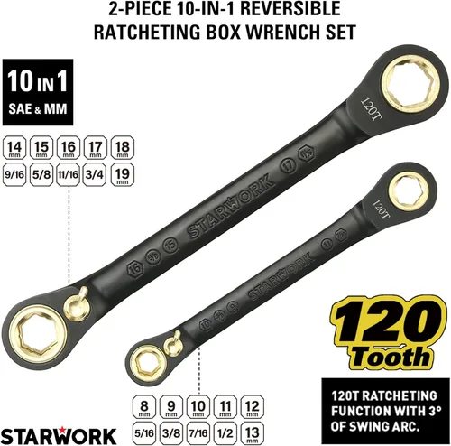 Miniatura 4 de STARWORK TRUE MECHANIC™ Juego de herramientas mecánicas de 305 piezas con juego de llaves de trinquete reversibles de 120 dientes, 1/4", 3/8", 1/2