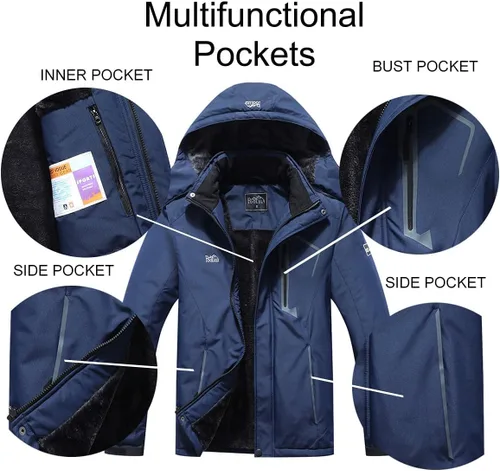 Miniatura 6 de Pooluly - Chaqueta impermeable de invierno, esquí, snowboard, para hombre, con capucha, rompevientos.