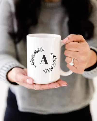 Miniatura 2 de The Cotton & Canvas Co. Botánico personalizado monograma inicial letra A taza de café porcelana cerámica taza de café para ella, para él