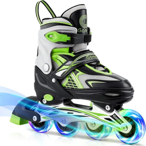 Gonex Patines en línea para niñas y niños, patines ajustables para exteriores, patines en línea para niños, adolescentes y mujeres con ruedas Verde