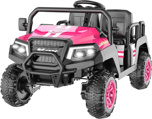 Coche eléctrico para niños, juguetes de 24 V y 4 plazas con control remoto para padres, suspensión de 4 ruedas, capacidad máxima de peso de 220 Rosa