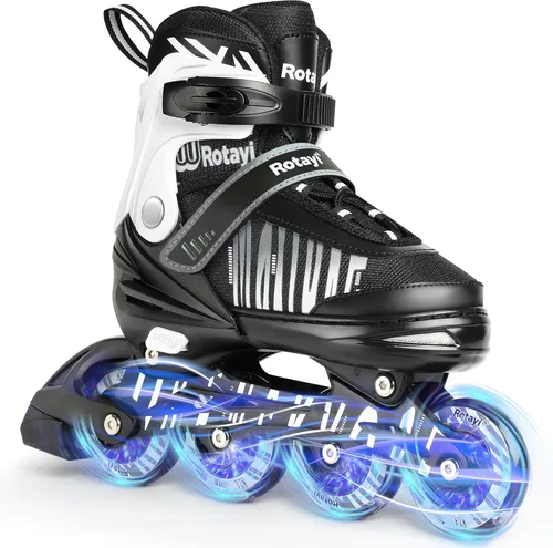 Patines en línea ajustables para niñas y niños con ruedas de luz completa, divertidas cuchillas iluminadoras para principiantes, para niños, Blanco