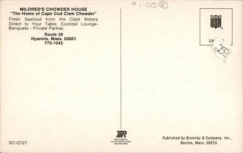 Miniatura 2 de Mildred's Chowder House - The Home of Cape Cod Clam Chowder MA Original Vintage Postcard