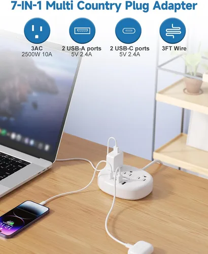Miniatura 7 de European Travel Plug Adapter with USB C, Multi Country Outlet Adapter with 3 AC Outlets and 4 USB Ports, Type A/C/G/I Plug Adapter for US to Most of