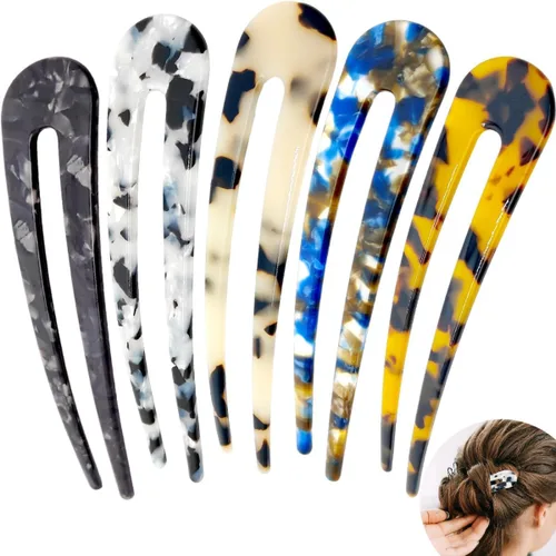 5 horquillas de pelo francés, horquillas de pelo en forma de U para cabello fino y grueso, 4.5 pulgadas de acetato de celulosa en forma de U