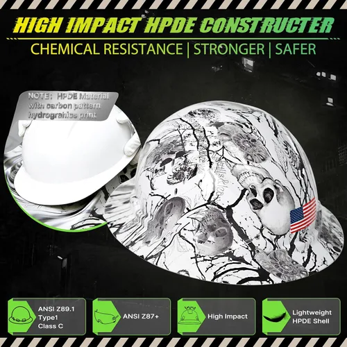 Miniatura 2 de Casco duro de ala completa con patrón de fibra de carbono con visera, casco de seguridad de construcción aprobado por la OSHA para hombres