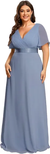 Miniatura 17 de Ever-Pretty Vestido formal para mujer, Navidad, Año Nuevo, cuello en V, gasa, talla grande, largo hasta el suelo, vestido de dama de honor