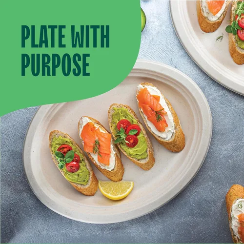 Miniatura 3 de Platos de papel ovalados 100 % compostables [12.5 pulgadas – paquete de 50 unidades] Elegante plato desechable de alta calidad, bagazo natural sin