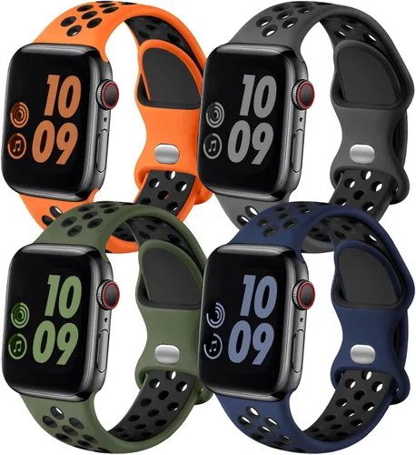 Miniatura 18 de Adorve 4 Pack Sport Bands Compatible with Apple Watch Bands for Men Women 49mm 46mm 45mm 44mm 42mm 41mm 40mm 38mm,Breathable Soft Silicone Strap for