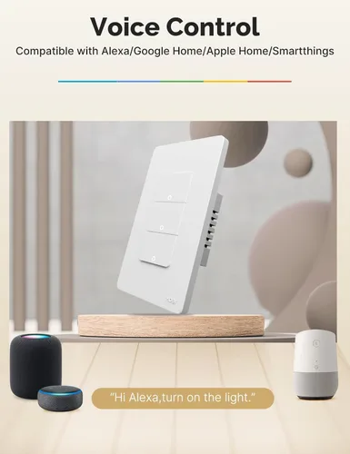Miniatura 5 de MOES Matter-WiFi - Interruptores de luz inteligentes, requiere cable netural, interruptor de un solo polo de 2.4 GHz, compatible con Alexa Google