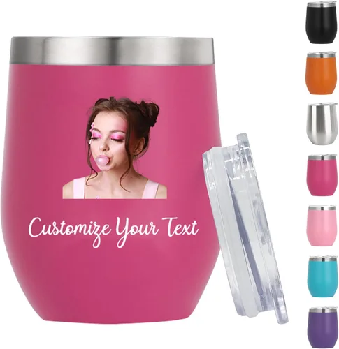 Miniatura 12 de Vasos de vino personalizados con nombres y fotos con tapa para mujeres, juego de vasos de vino aislados personalizados de acero inoxidable, regalos