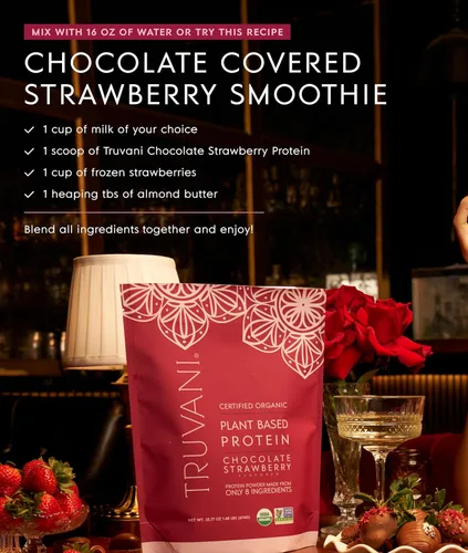 Miniatura 7 de Truvani Proteína vegana de guisante en polvo Chocolate y fresa 0.71 oz de proteína orgánica a base de plantas 20 porciones Keto Sin gluten