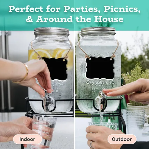 Miniatura 4 de Estilo Dispensador de bebidas de vidrio para fiestas, juego de 2-1 galón dispensador de bebidas de Halloween con soporte, dispensador de agua