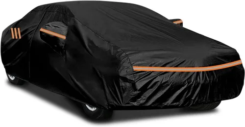 Funda de automóvil para todo tipo de clima para sedán, hasta 193 pulgadas, funda premium para interiores y exteriores con tira reflectante larga,