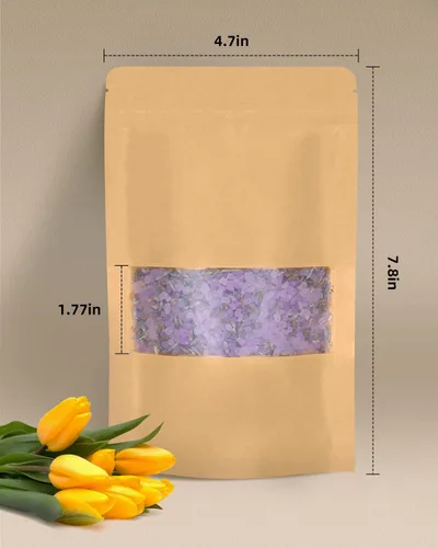 Miniatura 3 de 50 bolsas de papel kraft con ventana de 4.7 x 7.8 pulgadas, color marrón, reutilizables, sellables, con cierre de cremallera, almacenamiento