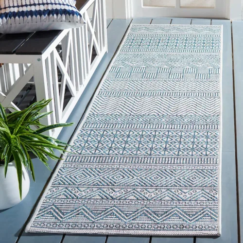 Miniatura 80 de SAFAVIEH Alfombra lavable para exteriores, colección Courtyard de 2.3 x 16 pies, color negro y gris, no desprende pelusa y de fácil limpieza, ideal