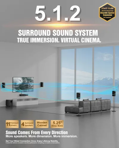 Miniatura 4 de Sistema de sonido envolvente virtual 5.1.2 para habitaciones pequeñas, barras de sonido compactas para Smart TV, cine en casa con 4 altavoces