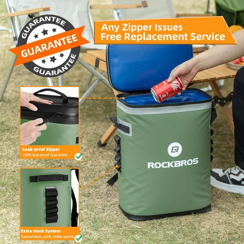 Miniatura 2 de ROCKBROS Enfriador de mochila a prueba de fugas, enfriador de lados suaves, impermeable, aislada, bolsa enfriadora para 36 latas, enfriador suave