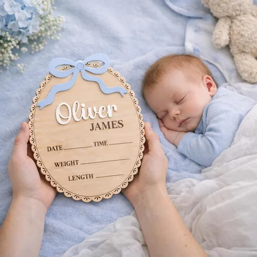 Miniatura 4 de Letreros de madera de lujo personalizados con nombre de bebé, bebé próximamente, regalos de bienvenida recién nacido para niño o niña, estilo 04