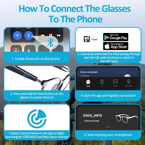 Miniatura 7 de Lentes inteligentes AI, Bluetooth 5.4 con altavoces de oído abierto y asistente de voz, traducción en tiempo real, lentes de luz anti-azul