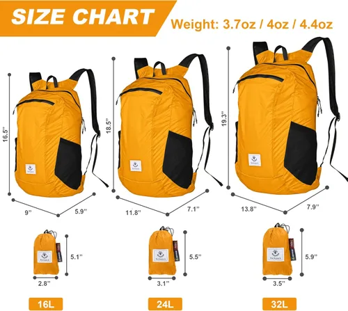 Miniatura 3 de Mochila 4Monster de excursionismo, de día, resistente al agua, ligera, plegable, para viajes, campamento, exteriores A-Naranja