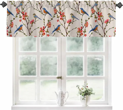 Miniatura 11 de Cortinas de cenefa para ventanas, patrón marroquí en acuarela, cenefa semitransparente, con formas geométricas abstractas, bolsillo para cortinero