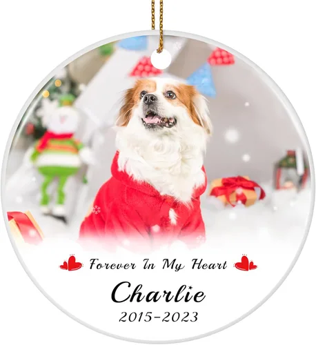 Miniatura 20 de Paquete de 4 adornos de Navidad personalizados 2025 de cerámica personalizada con foto y texto para decoración de árbol de Navidad, primera Navidad
