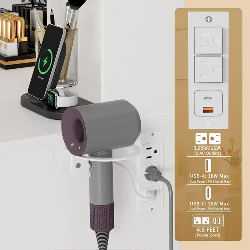 Miniatura 4 de Furmax Escritorio de tocador con espejo iluminado LED y toma de corriente, mesa de tocador de maquillaje con 4 cajones, 3 estantes de almacenamiento