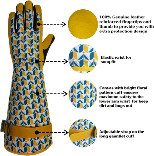 Miniatura 6 de Guantes Largos de Jardinería, Resistentes a Espinas y Pinchazos, Guantes Protectores para Rosas y Cactus para Jardinero, Regalos Tuilp