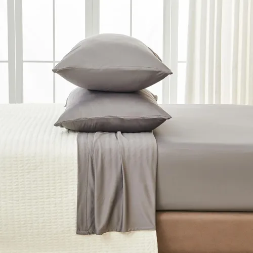 Miniatura 3 de Juego de sábanas tamaño matrimonial de lujo con 2 fundas de almohada, tela ultrasuave, refrescante y transpirable, sábanas grises, juego de 4 piezas