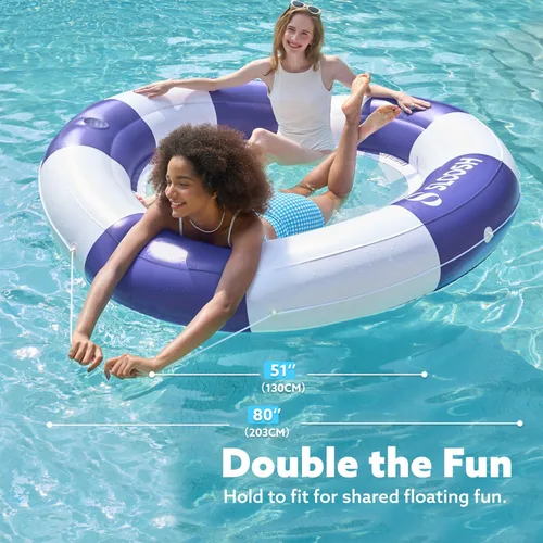 Miniatura 4 de SLOOSH Flotador inflable para piscina con malla, flotadores de piscina de 80 x 80 pulgadas, doble anillo redondo para adultos, balsa flotante