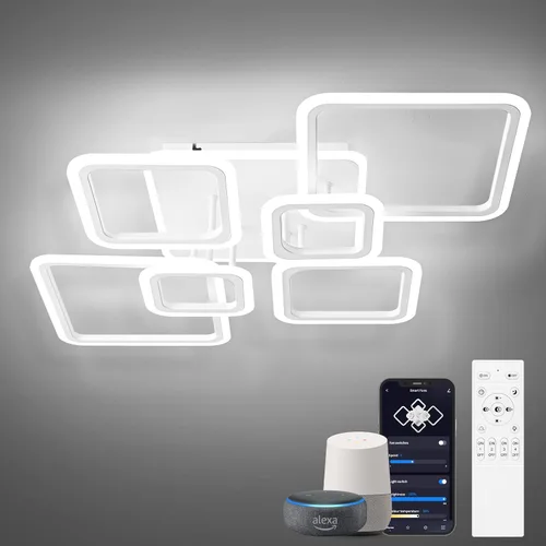 Miniatura 14 de Modernas luces LED de techo para dormitorio, 40.2 pulgadas, regulables, cuadradas, 6+1 anillos, luces de techo para sala de estar con control remoto