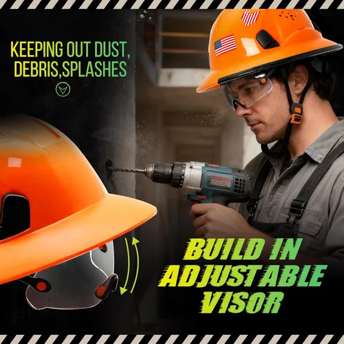 Miniatura 3 de Cascos De Construcción de ala completa Cascos de seguridad aprobados por OSHA con visera transparente - Casco de seguridad de construcción ventilado