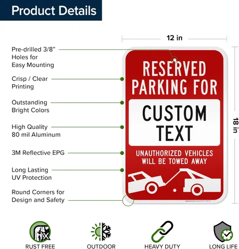 Miniatura 6 de Señal personalizada de no estacionamiento, señales personalizadas de estacionamiento reservado para negocios, vehículos no autorizados serán