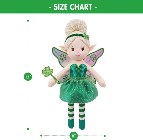 Miniatura 6 de June Garden Muñeca de Hada de Jardín Encantado de 12" Trébol - Muñeca de Peluche Suave Rellena Regalo para Niña - Traje Verde y Alas
