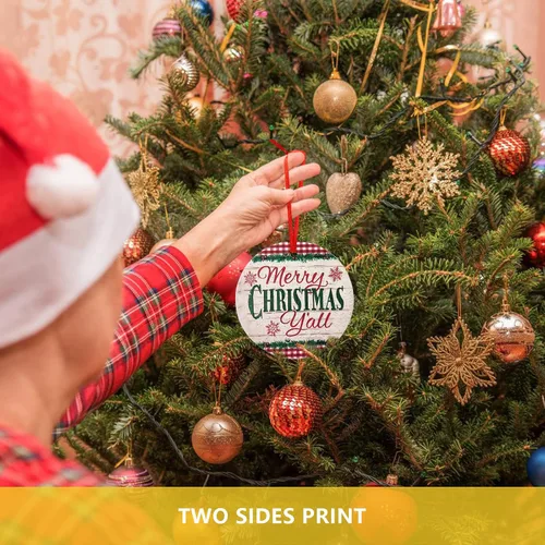 Miniatura 4 de Adorno de Navidad de cerámica para colgar en el árbol de Navidad, adorno redondo de Navidad con cinta, bola de Navidad como regalo para padres