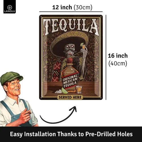 Miniatura 4 de LANOLU TEQUILA - Letrero de hojalata vintage XXL, letrero retro vintage para bar, letrero de metal La Cantina, Letrero de bar, letrero