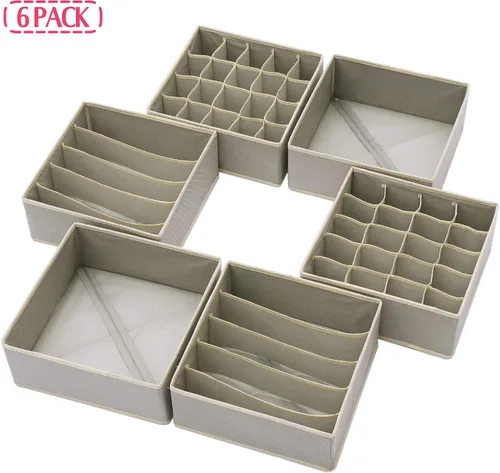 Miniatura 3 de DIOMMELL Paquete de 6 cajas de almacenamiento de tela plegables para armario, aparador, cajón, cestas de tela, contenedores divisores para ropa
