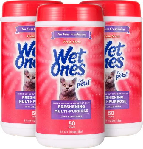 Wet Ones Toallitas multiusos para refrescar mascotas con aloe vera, aroma fresco, toallitas de limpieza para gatos fáciles de usar para el aseo de