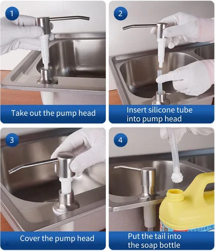 Miniatura 7 de Dispensador de jabón integrado para fregadero de cocina, bomba dispensadora de jabón de encimera con kit de tubo de extensión de 47 pulgadas, no es