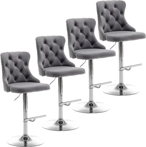 Miniatura 24 de Cinxzar Juego de 2 taburetes de bar de terciopelo, taburetes de bar giratorios de altura de mostrador con ribete de cabezas de clavos y botón, Gris