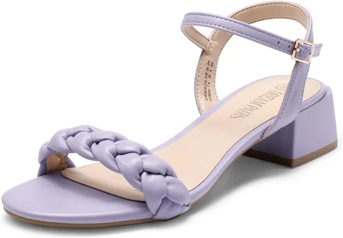 Miniatura 16 de DREAM PAIRS Zapatos de tacón bajo para mujer con correa de tobillo y puntera abierta trenzada, tacón grueso, sandalias de tacón grueso para fiestas