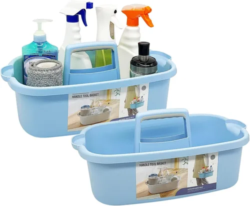 Miniatura 15 de Goderewild Organizador de limpieza de plástico multiusos con asa, organizador de ducha, cesta de almacenamiento, bolsas portátiles para suministros
