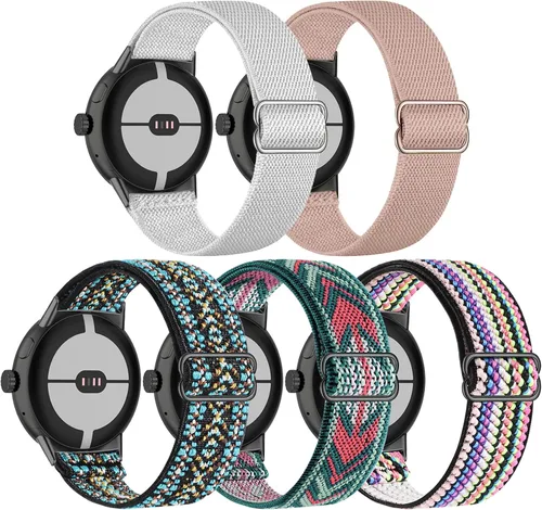 Miniatura 9 de Paquete de 5 correas elásticas de nailon compatibles con Google Pixel Watch 4, 3, 1.614 in, Google Pixel 2, Google Pixel 2, correas elásticas