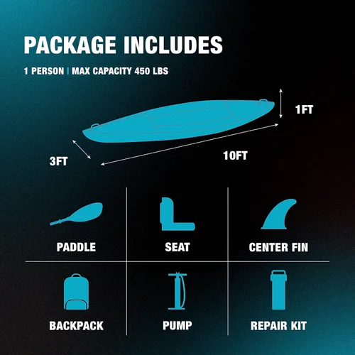 Miniatura 5 de HO Sports Beacon - Kayak inflable con bomba de mano, paleta ajustable y bolsa de transporte, asiento ergonómico de respaldo alto con soporte