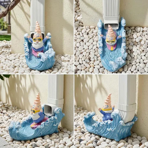 Miniatura 2 de Divertida escultura de gnomo desviador de canalón, desviador extensor de canalón de resina ecológica, extensión de canalón Koi Decor Downspout