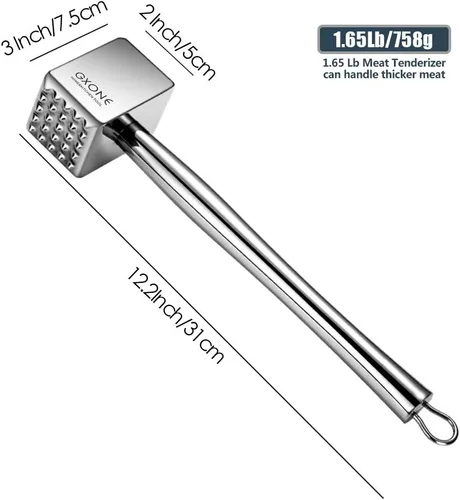 Miniatura 2 de Ablandador de carne, acero inoxidable 304 resistente, mazo de carne, libra, herramienta de martillo (1.65 libras)